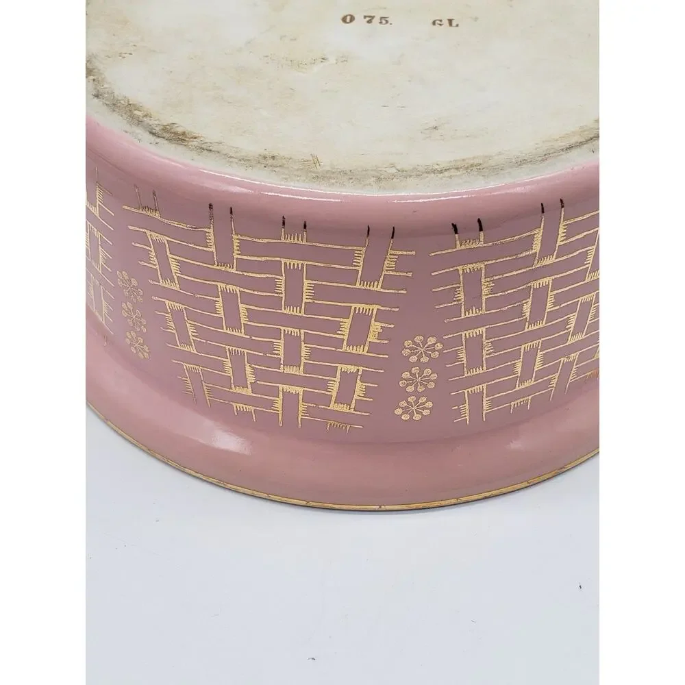 Vintage Halls Superior Quality Covered Casserole Dish Pink Basket weave Pattern